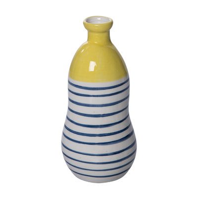 Vase en céramique agrume indigo rayé, jaune, céramique, plateau de table, salon, printemps, décoration intérieure