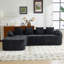 Canapé en forme de L en chenille noire avec éponge hautement élastique, accoudoirs courbés et quatre coussins décoratifs pour une assise confortable-2135227084