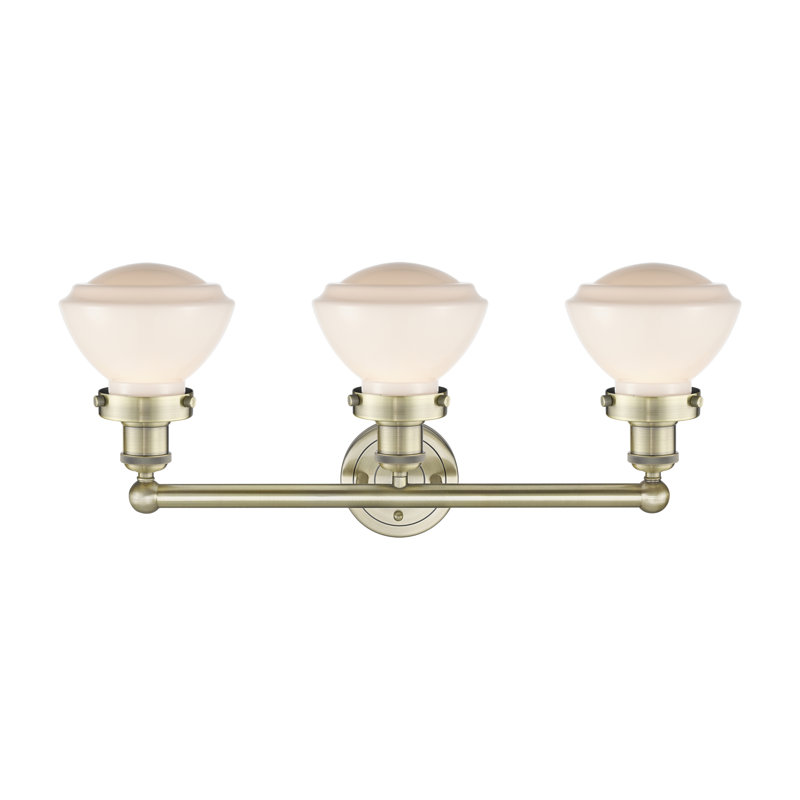 Éclairage pour meuble-lavabo à 3 lumières à intensité variable Almarosa, Laiton antique, Blanc mat