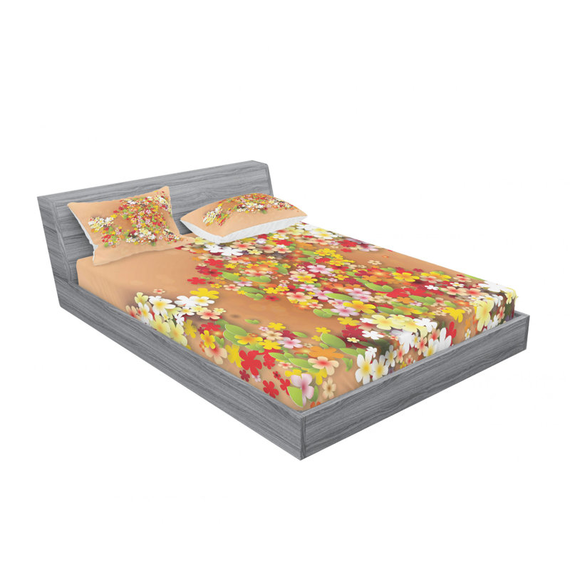 Microfiber Floral Sheet Set, Queen Sheet Set with Fitted Sheet