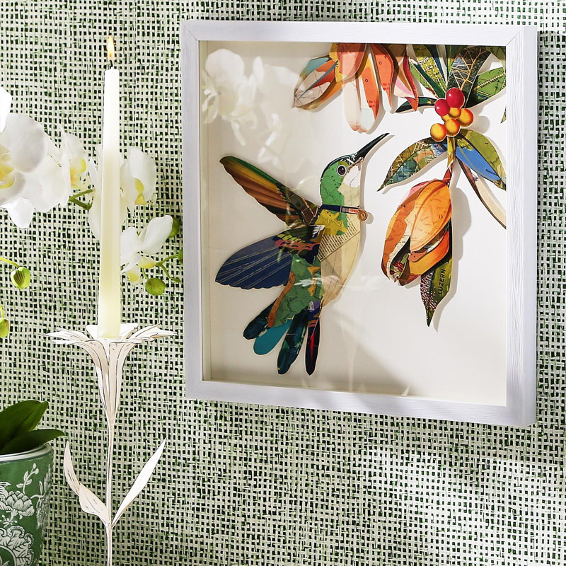 Set Of 2 Humming Birds Paper Collage Wall Art