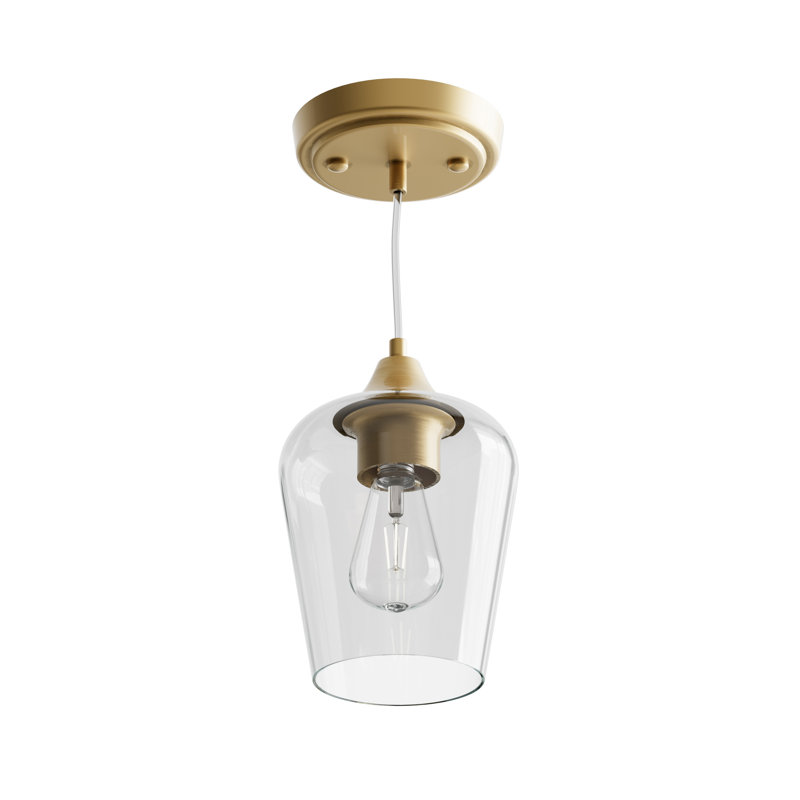 Luminaire suspendu en forme de cloche à 1 lumière Pennell, Transparent / clair, Laiton antique