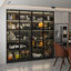 Vitrine 2 pièces avec portes et lumières en verre, grande armoire de rangement moderne avec tablettes à 5 niveaux, étui à trophées pour objets de collection pour le bureau à domicile, noyer