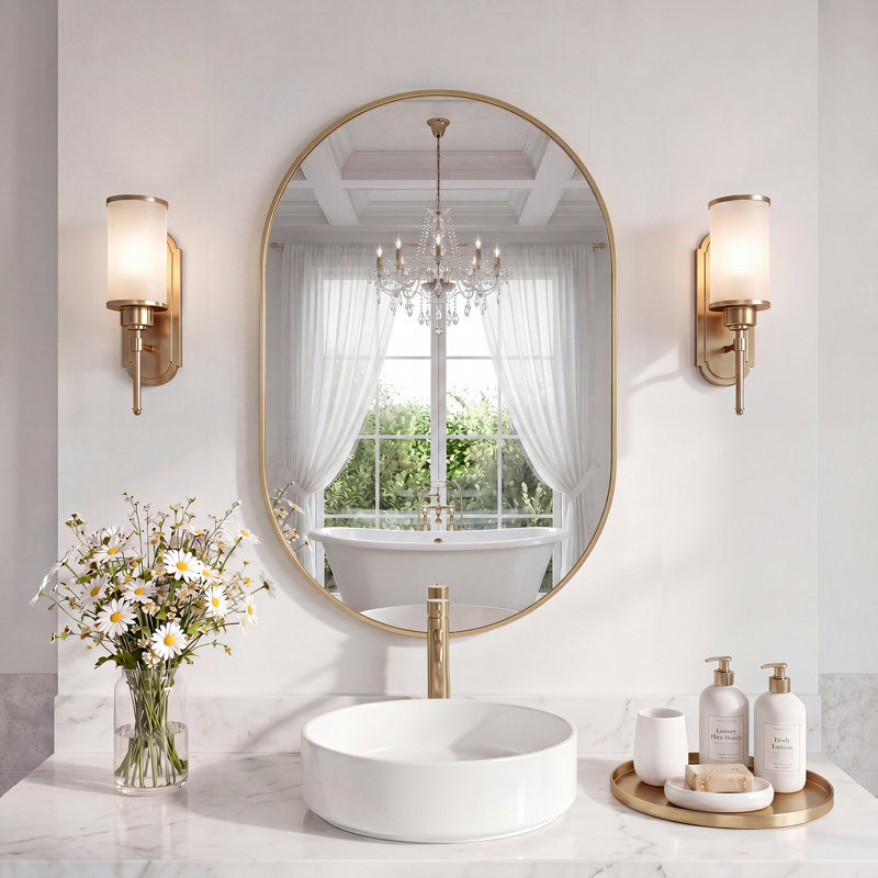 Miroir de salle de bain mural moderne en aluminium, Or, 27,56 po x 19,69 po