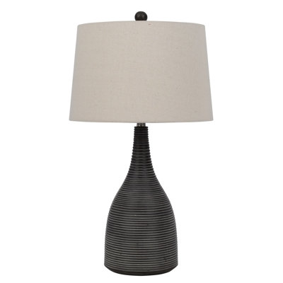 Lampe de table Kaneohe 74 cm (29 po) de hauteur, en résine de couleur anthracite, 150 W, ampoule E26, interrupteur à 3 positions, abat-jour en lin beige, style tribal