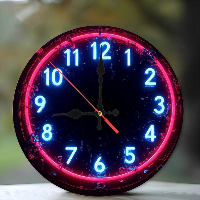 Décoration murale horloge néon en verre brisé