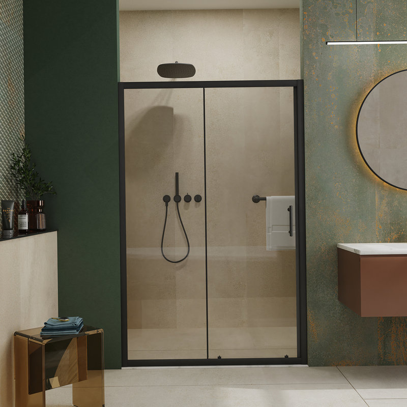 Durable Glass Shower Door With Stainless Steel Handle And Support Bar,Sliding Design For Walk-In Showers