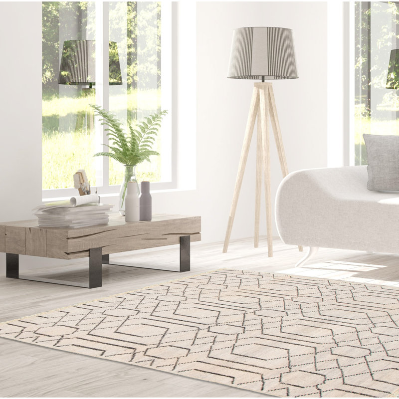 Tapis unique gris clair en laine noué à la main de style nouvel âge Indo 5 pi x 8 pi Grogan