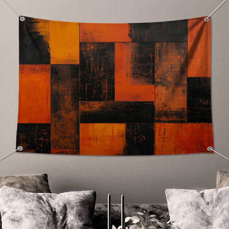 Tapisserie murale Orange Blocks - Formes géométriques, H 50 po x l 60 po avec 4 œillets