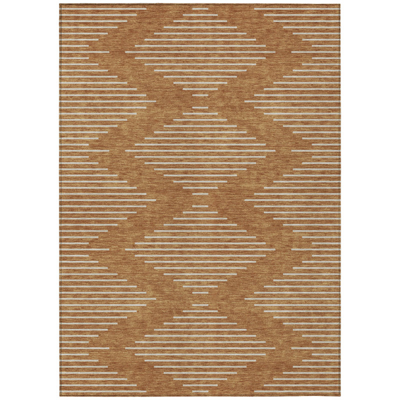 Paprika and Beige Synthetic Washable Rectangular Rug