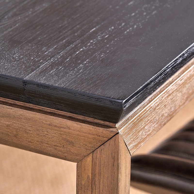 Takierra Acacia Rectangular Wood Top Dining Table with Wood Base, Black/Brown