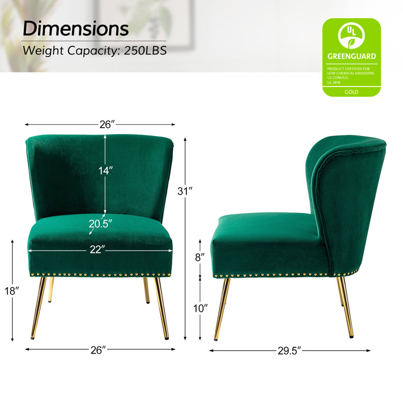 Clive Velvet Side Chair, Green Velvet
