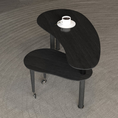 Contemporary rotatable cocktail table with solid rubber wood legs, 360 degree rotating coffee table with wood grain veneer tabletop