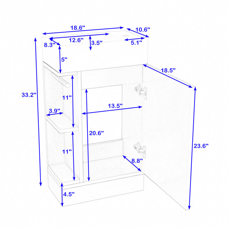 Ensemble de meuble-lavabo simple 18,6 po avec plateau en céramique Raymon, Blanc