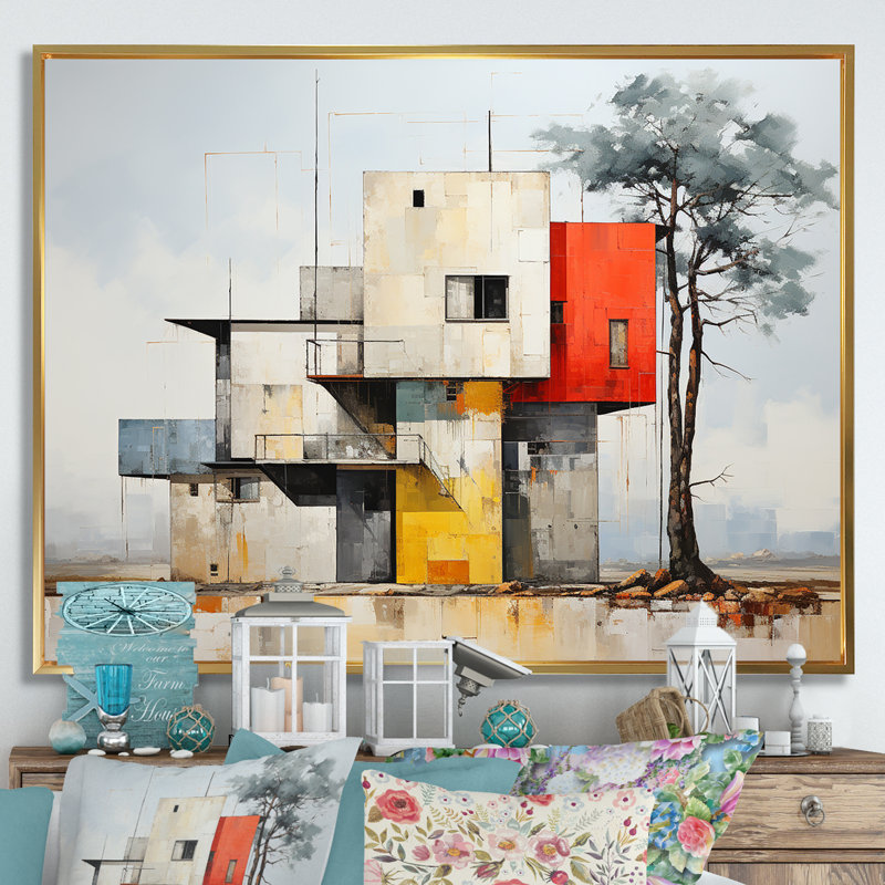 De Stijl Cubic Barn Horizion, Cadre flottant doré, H 16 po x l 32 po x P 1 po