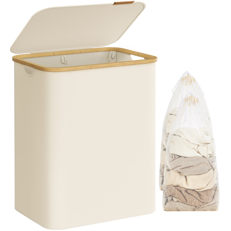 Laundry Hamper with Handles, Cream White