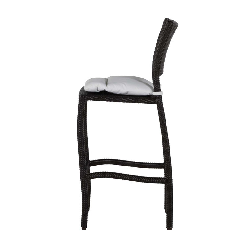 Skye 30" Patio Bar Stool with Cushion, No Welt, Linen Navy, Black Walnut