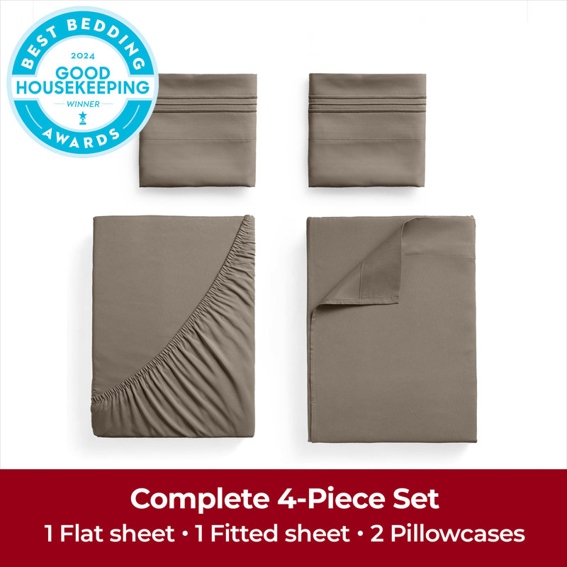 Mellanni 1800 Bed Sheets King Dark Taupe, King Sheet Set, Dark Taupe