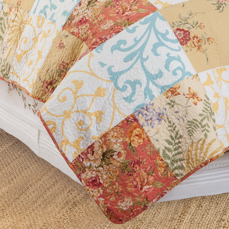 Francesca Cotton Patchwork Reversible Quilt Set, King Quilt + 2 King Shams