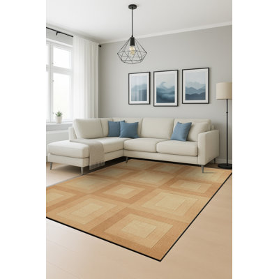 Tapis beige tissé à motif géométrique Mosso