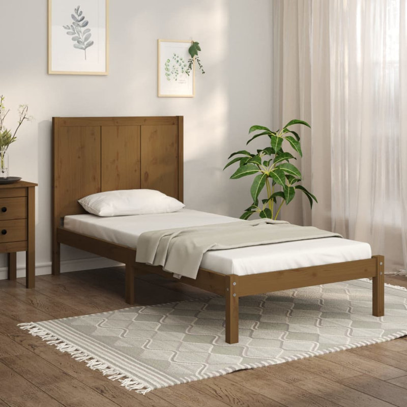 Bed Frame Solid Wood, 200 x 200cm, Honey Brown
