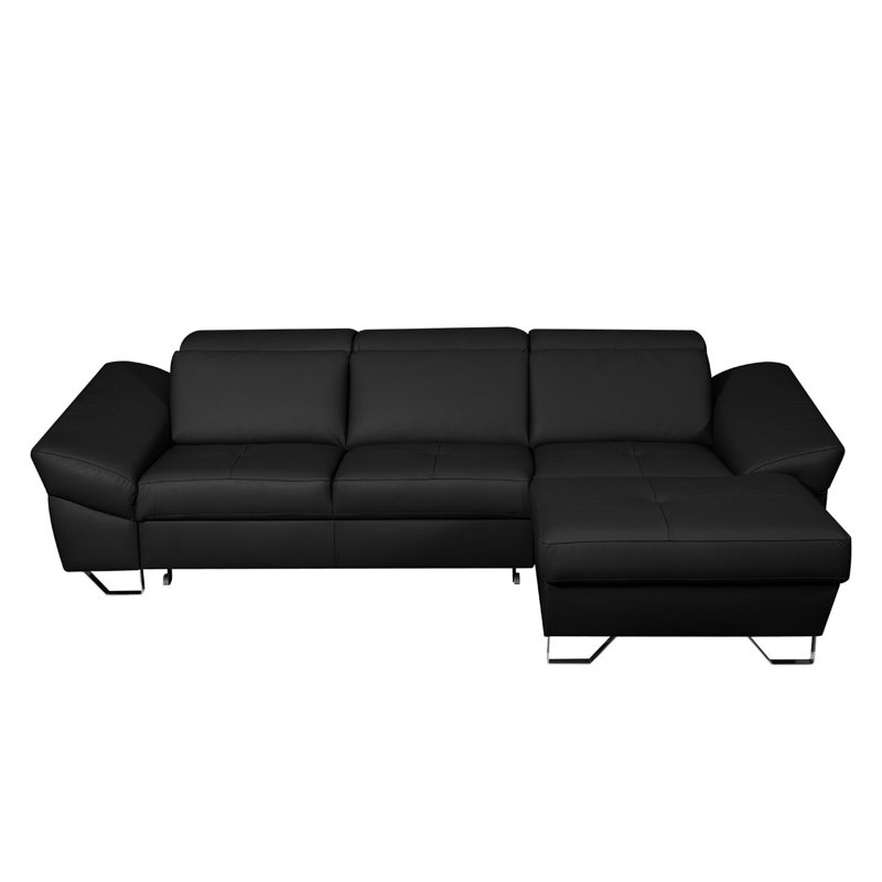 Monza Leather Corner Sofa with Sleeping Function and Underseat Storage, Right Hand Facing, Black