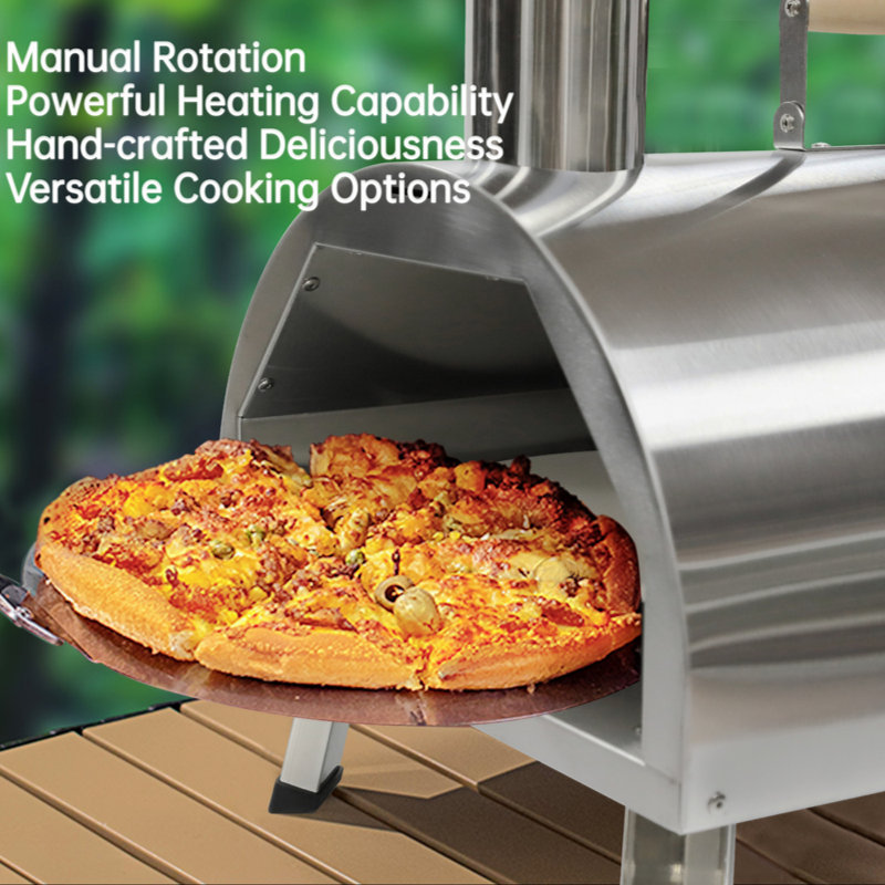 Silver Stainless Steel Wood Fired Outdoor Pizza Oven with Thermometer