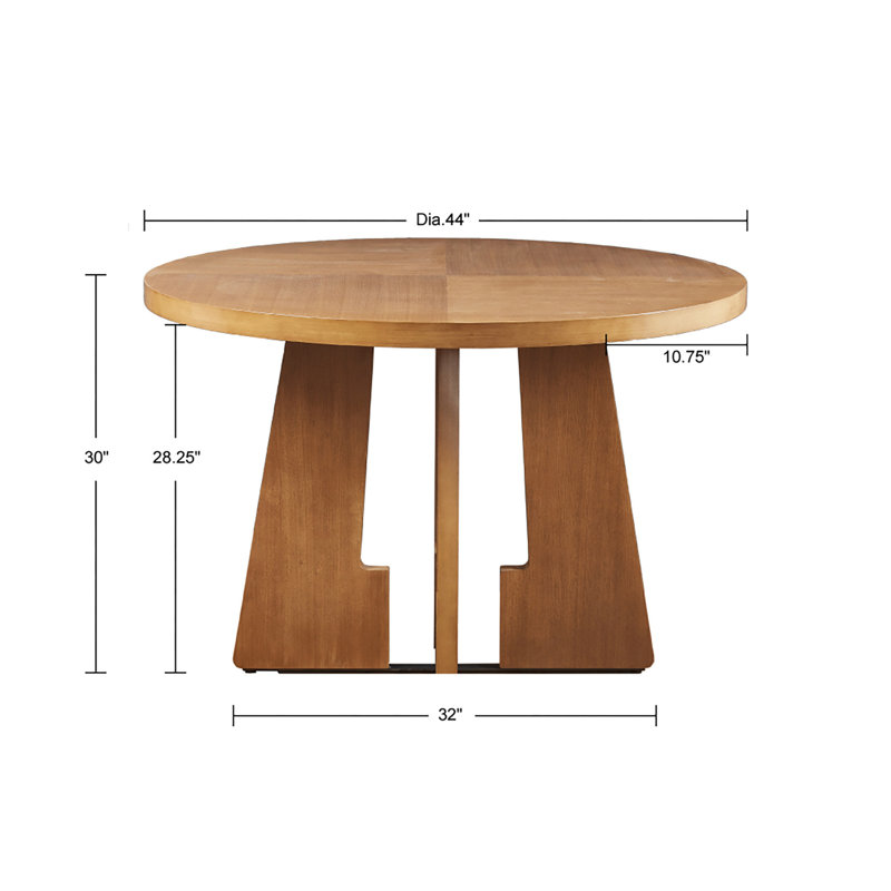 Pecan Wood Round Dining Table with X-Base, Seats 4