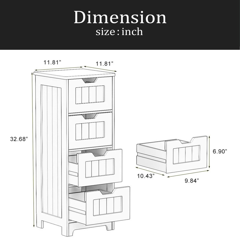 Armoire de rangement autoportante avec 4 tiroirs, convenant à la salle de bain, au salon et à la cuisine