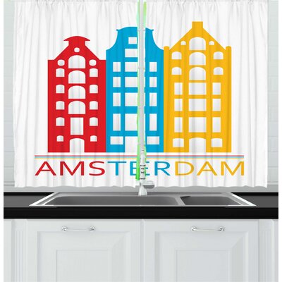 2 Piece Amsterdam Amsterdam Wording with Long Symbolic Building Kitchen Curtain Set -  East Urban Home, 406BDB96452B4619A2E0477F48BEE17D