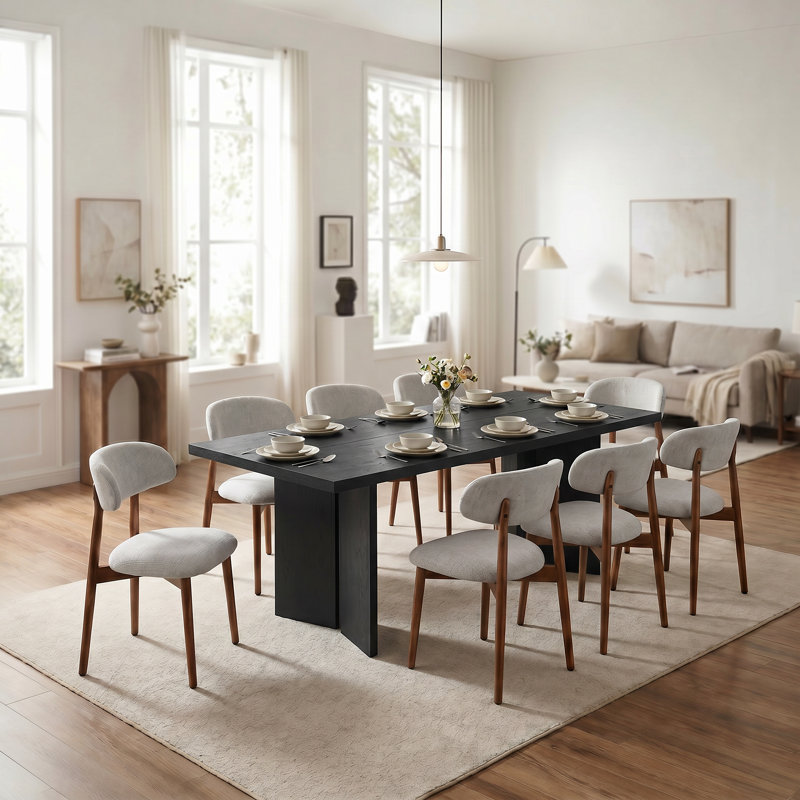 Table de salle à manger Amiliana, 9 pièces : table, 8 chaises, Noir / brun, H 29,53 po x l 63 po x P 31,5 po