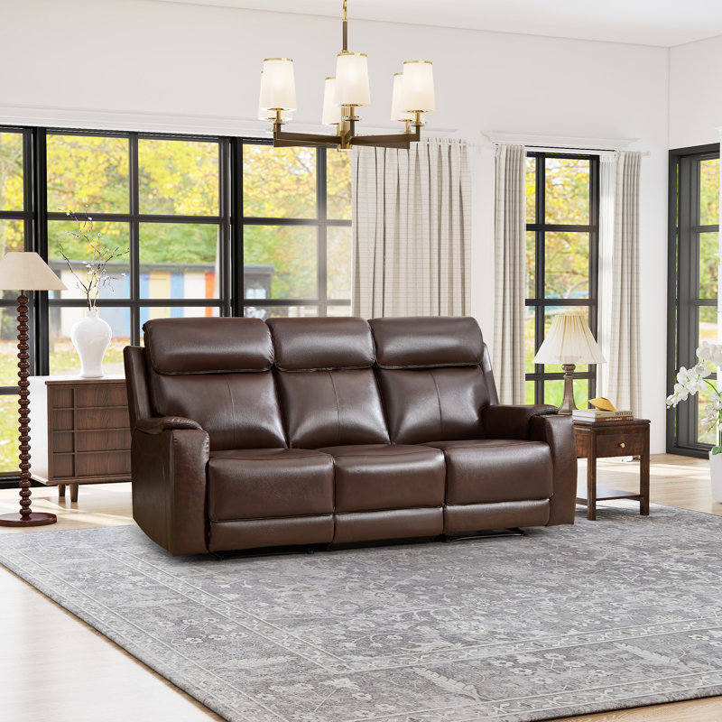 Canapé inclinable électrique en cuir véritable de 81,09 po de haut avec appui-tête réglable, chargement USB et sans fil