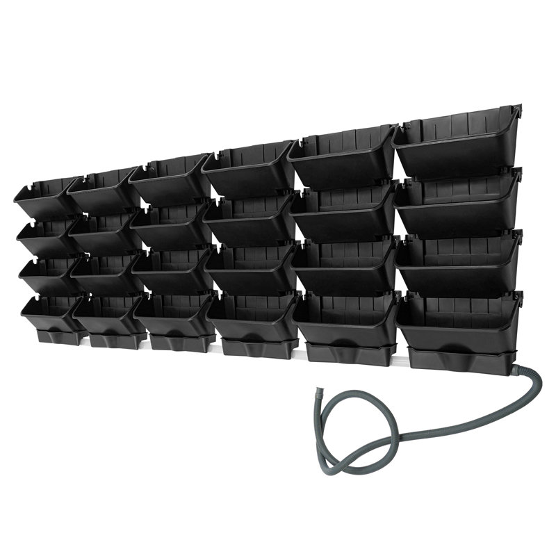 24PCS Set Wall-Mounted Planter With Drainage Basin And Drainpipe, Black