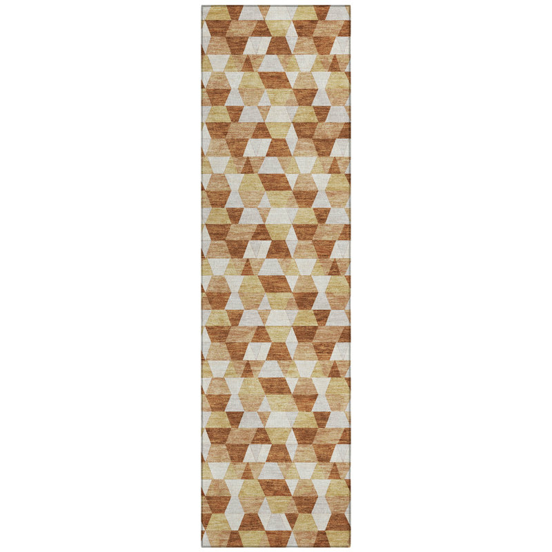 Machine Washable Indoor/Outdoor Chantille ACN2694 Geometric Rug, 2'3" x 7'6" Runner, Paprika