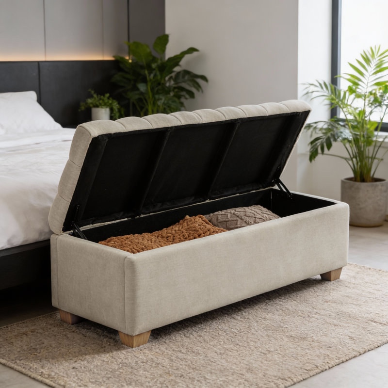 Banc de repose-pieds capitonné l 60,2 po, Beige
