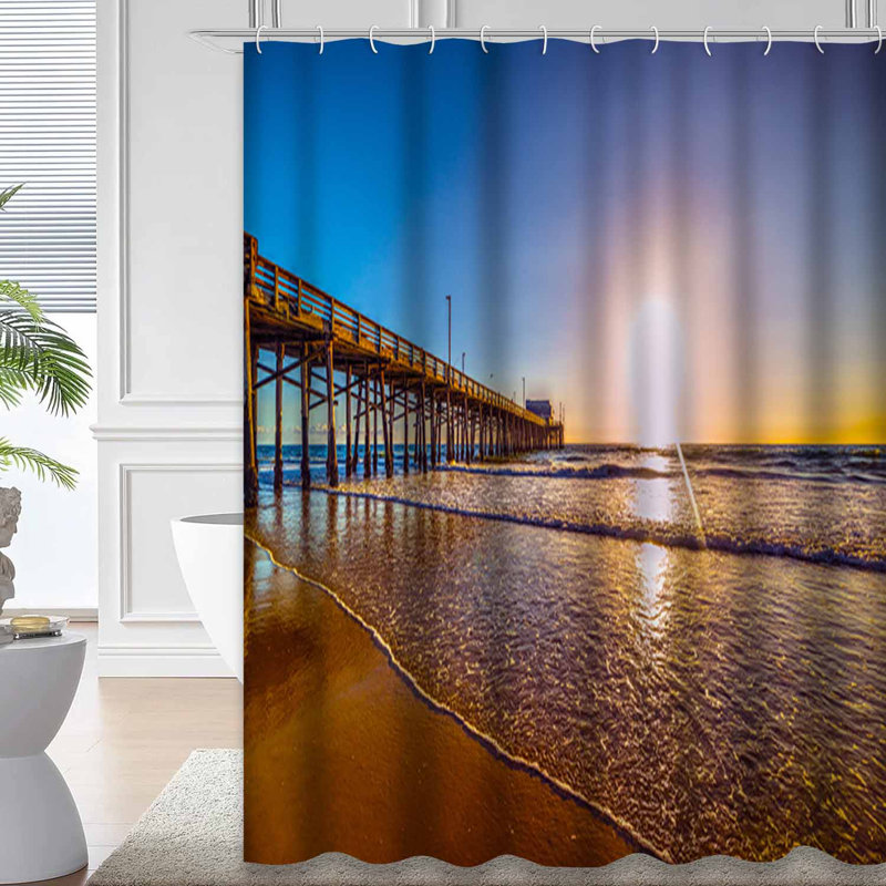 California Wooden Pier Beach Sunset Shower Curtain with 12 Hooks, L 72 po x l 84 po