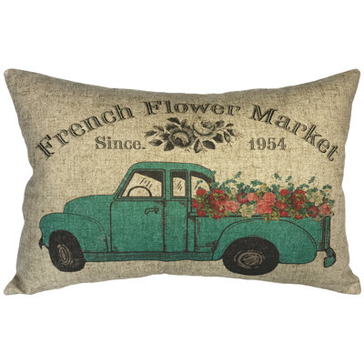  Floral Truck Linen Lumbar Pillow