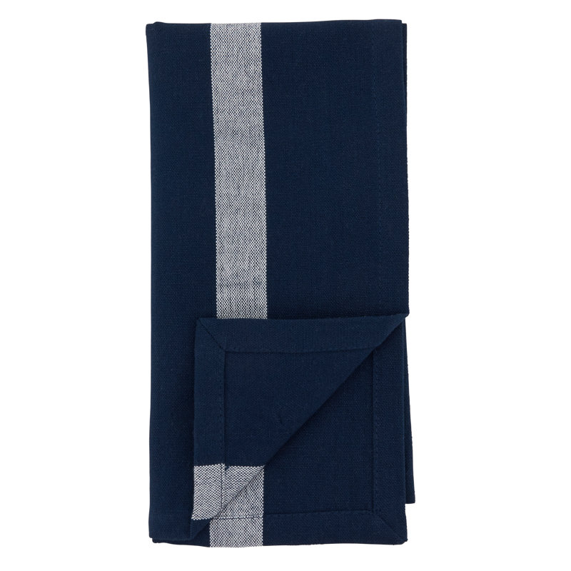 Poyen Cotton Striped Rectangle Napkin, Navy Blue