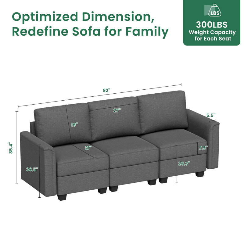 Canapé modulaire modulaire avec siège de rangement Canapé convertible pour salon / repose-pieds profond de 27 po / coussin en mousse viscoélastique