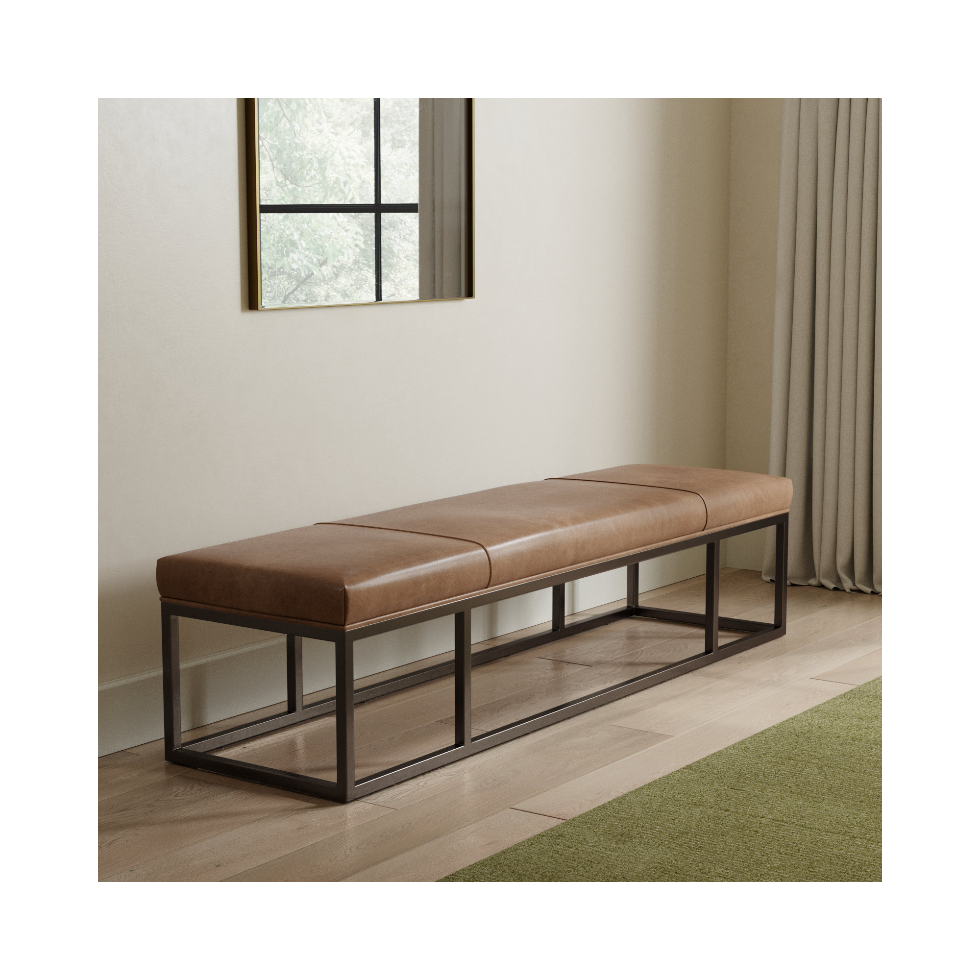 Roux Leather Bench, Dakota Warm Taupe