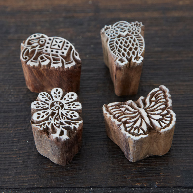 Four Animal Design Wooden Printing Blocks