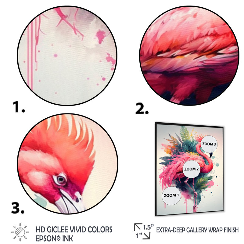 Adorables flamants roses, art floral IV - peinture sur toile, H 40 po x l 30 po x P 1,5 po
