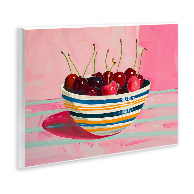 Plaque murale bol de cerises sur rose, design par Arlington Prints, H 13 po x l 19 po