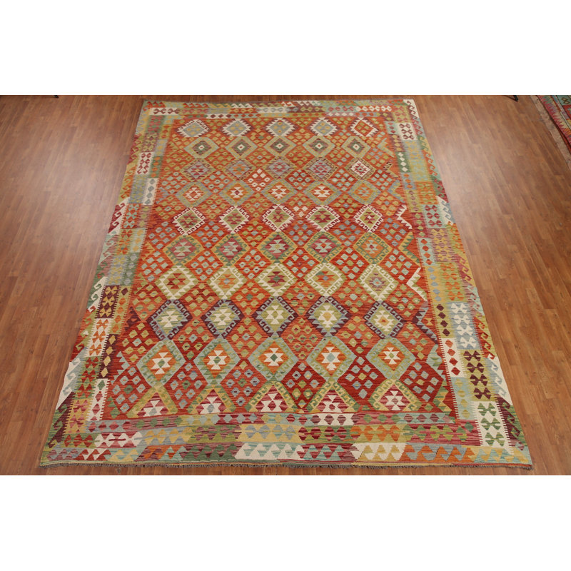 Tapis multicolore en laine Kilim 10 x 13