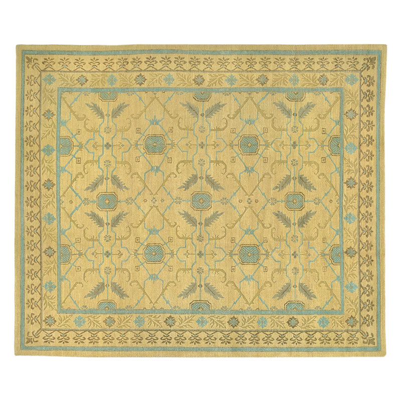 Etienne Wool Geometric Area Rug in Beige/Blue, Rectangle 6' x 9'