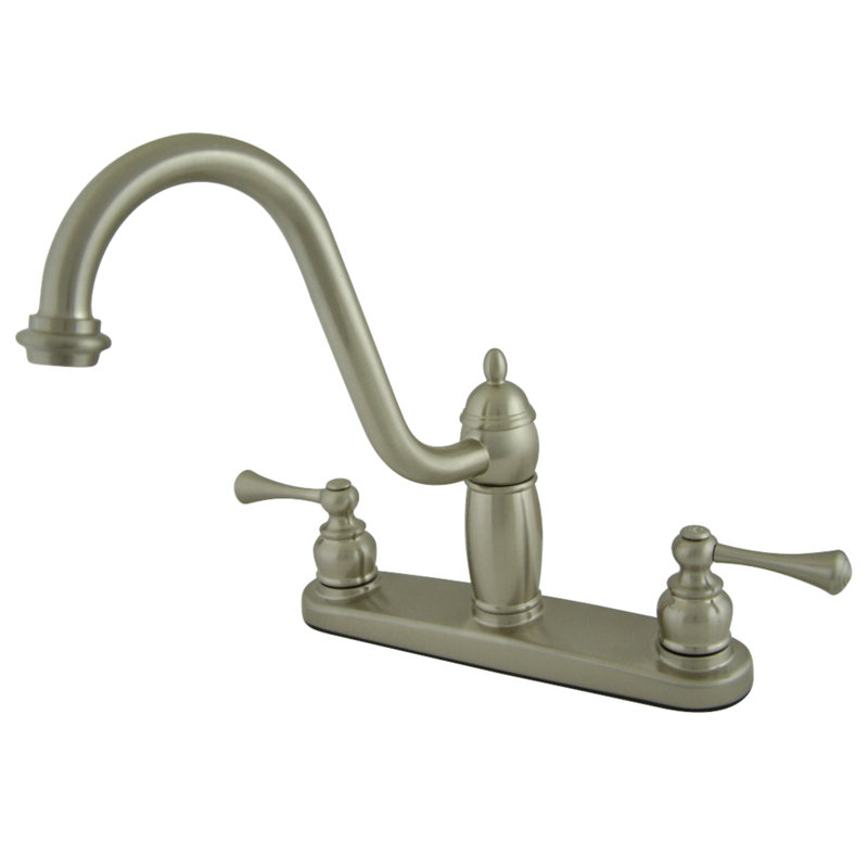 Robinet de cuisine central à deux poignées 8 po Kingston Brass Heritage, Nickel brossé, Non inclus