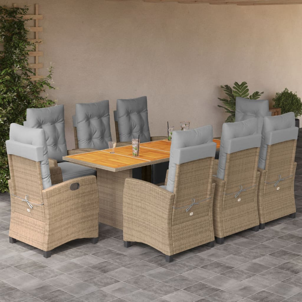 Vidaxl 9-Tlg. Garten-Essgruppe Mit Kissen Beige Poly Rattan