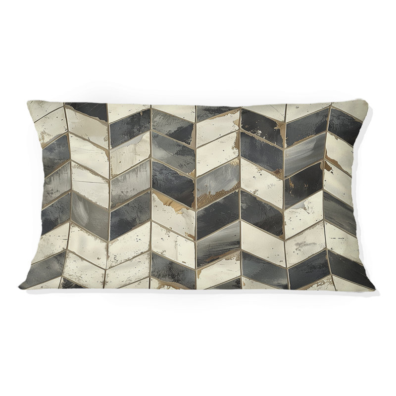 Beige Grey Chevron I - Transitional Lumbar Pillow