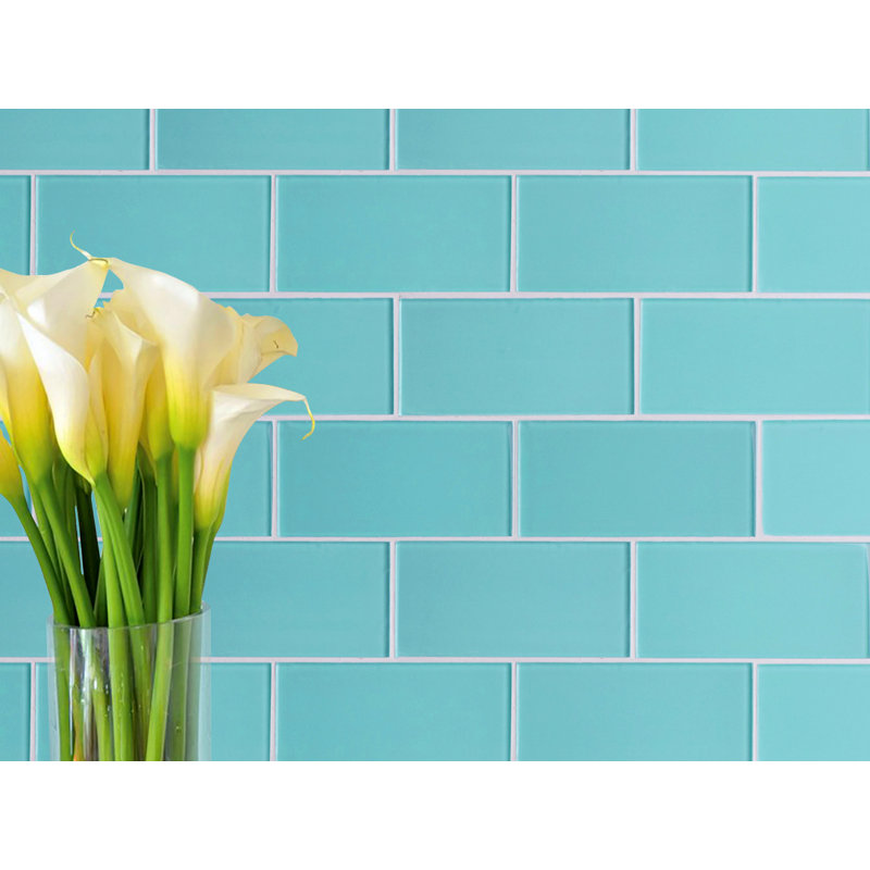 Carreau de mosaïque en verre à bord droit de qualité 3 "x 6" Quality Value Series, Bleu aqua