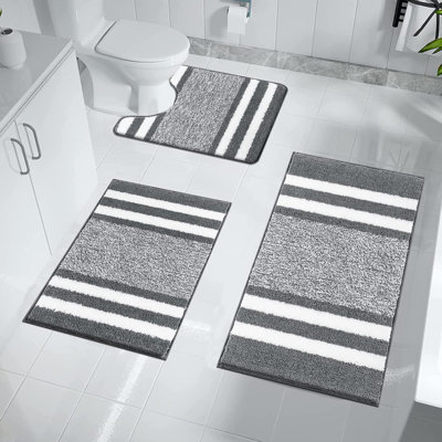 3 Pieces Luxury Bath Mat And Pedestal Mat Set Super Soft Microfiber Fluffy Bathroom Rug Machine Washable Absorbent Shower Rugs For Bathroom